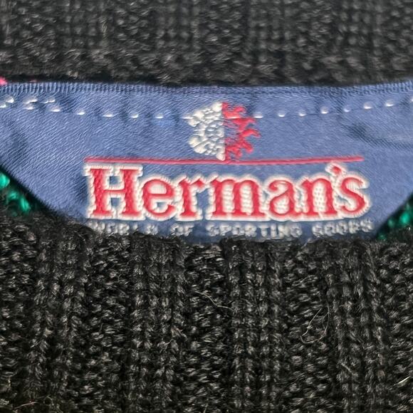 Vintage 80s Hermans Ski Sweater Rainbow Neon Geometric Fair Isle Size Medium - Picture 4 of 8